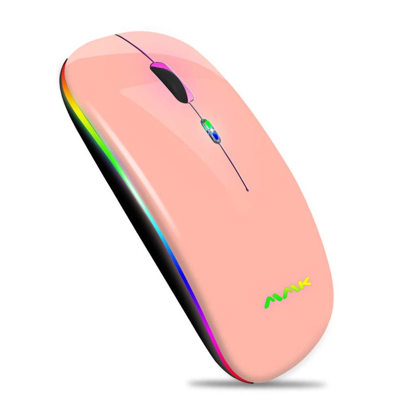 MMK Wireless Bluetooth Mouse for Laptop, Rechargeable Mouse 2.4G USB Optical Wireless Mouse, LED Slim Dual Mode(Bluetooth 5.0 and 2.4G) Wireless Device for Laptop, PC, Mac OS, Android, Windows Champagne - Image 1